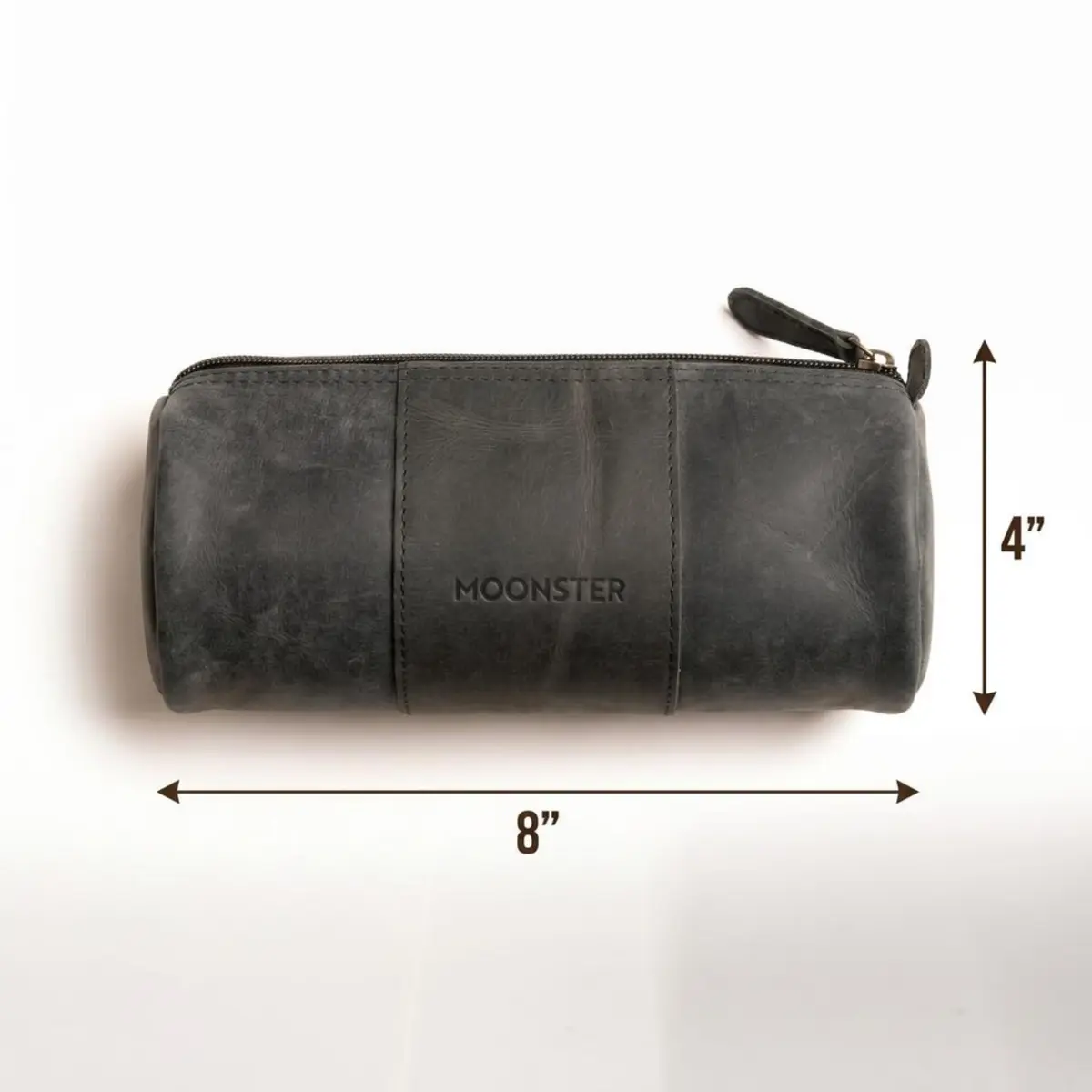 moonster Full-Grain Buffalo Leather Pen Case 20cm (8 inch) | Handmade Rustic Zipper Pouch with Linen Interior & Ruler - view 4