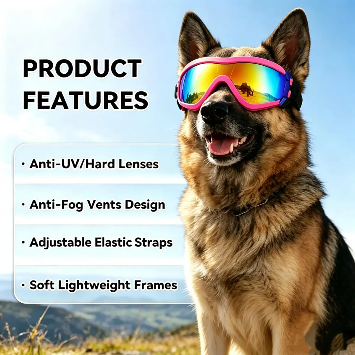 Enjoying Neon Pink Dog Goggles for Large Breeds | UV Protection, Windproof, Adjustable - view 3