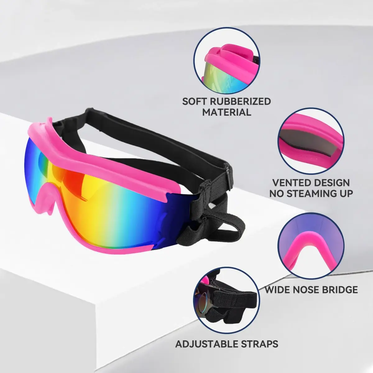 Enjoying Neon Pink Dog Goggles for Large Breeds | UV Protection, Windproof, Adjustable - view 4