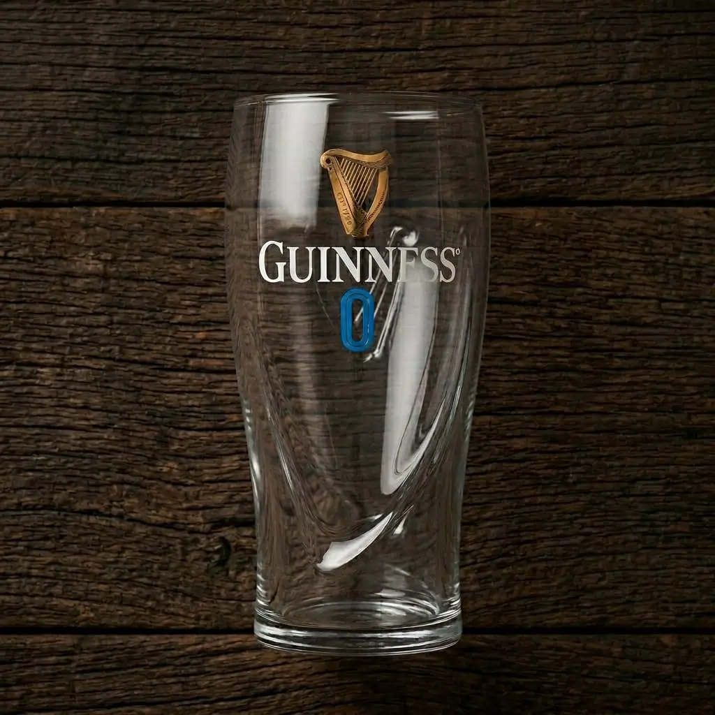 Guinness Official 0 Gravity Pint Glass 20oz (591ml) with Gold Harp & Blue Zero Logo | Authentic Irish Drinkware - view 2