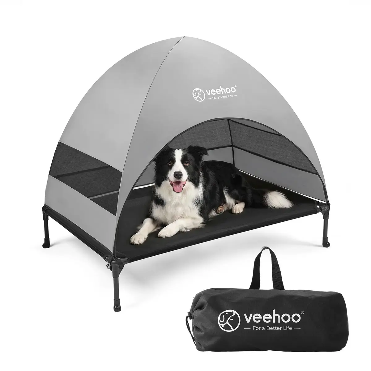 Veehoo Elevated Outdoor Dog Bed with Canopy & Cooling Shade 107cm x 76cm x 88cm | Holds 68kg - main product image