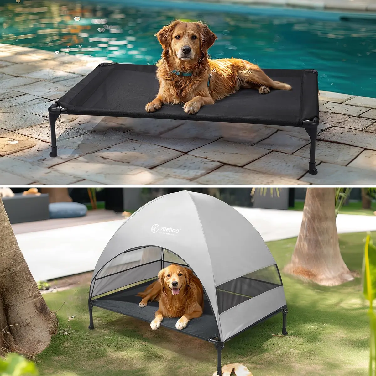 Veehoo Elevated Outdoor Dog Bed with Canopy & Cooling Shade 107cm x 76cm x 88cm | Holds 68kg - view 6
