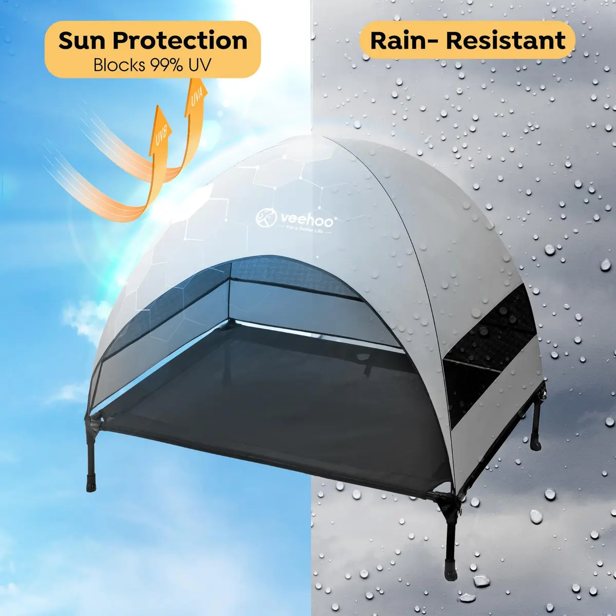 Veehoo Elevated Outdoor Dog Bed with Canopy & Cooling Shade 107cm x 76cm x 88cm | Holds 68kg - view 2