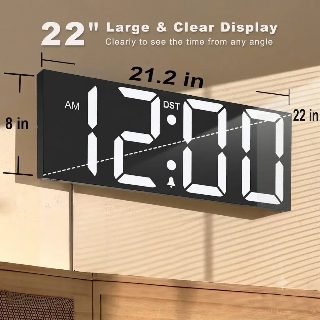 JALL 22-inch White Digital Wall Clock with Jumbo LED Display, Date, Day & Temperature - view 3