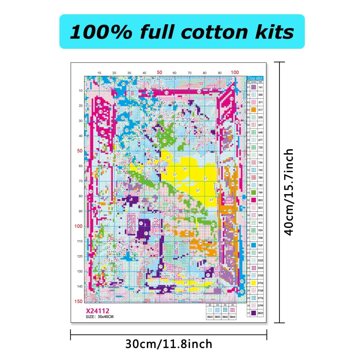 MBNTJHT Lemon Tree Stamped Cross Stitch Kit for Adults & Beginners 12x16 Inch | Easy DIY Needlepoint Art Craft - view 2