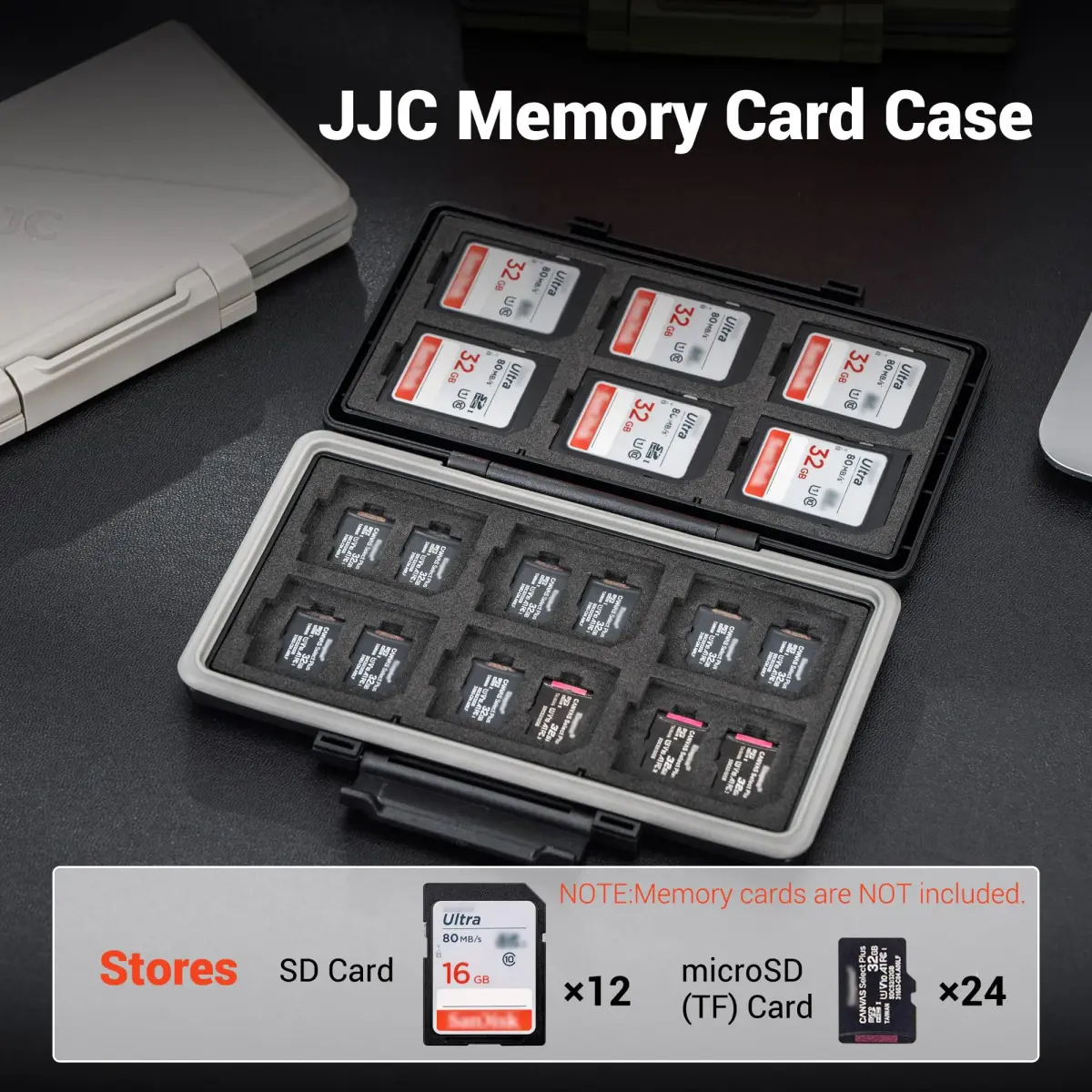 JJC Grey 36-Slot Memory Card Case | Water-Resistant & Anti-Shock for 12 SD + 24 Micro SD Cards - view 3