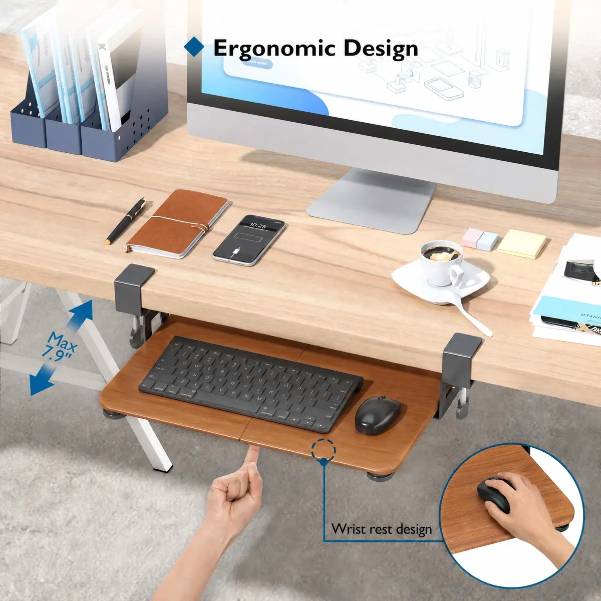 BONTEC Under Desk Keyboard Tray 20" x 11.8" | Space-Saving Ergonomic Platform - view 3