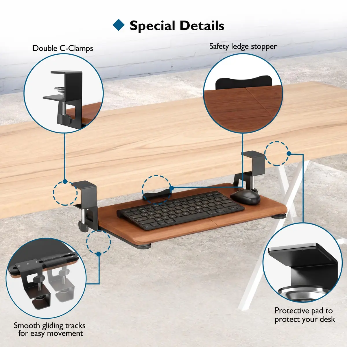 BONTEC Under Desk Keyboard Tray 20" x 11.8" | Space-Saving Ergonomic Platform - view 4