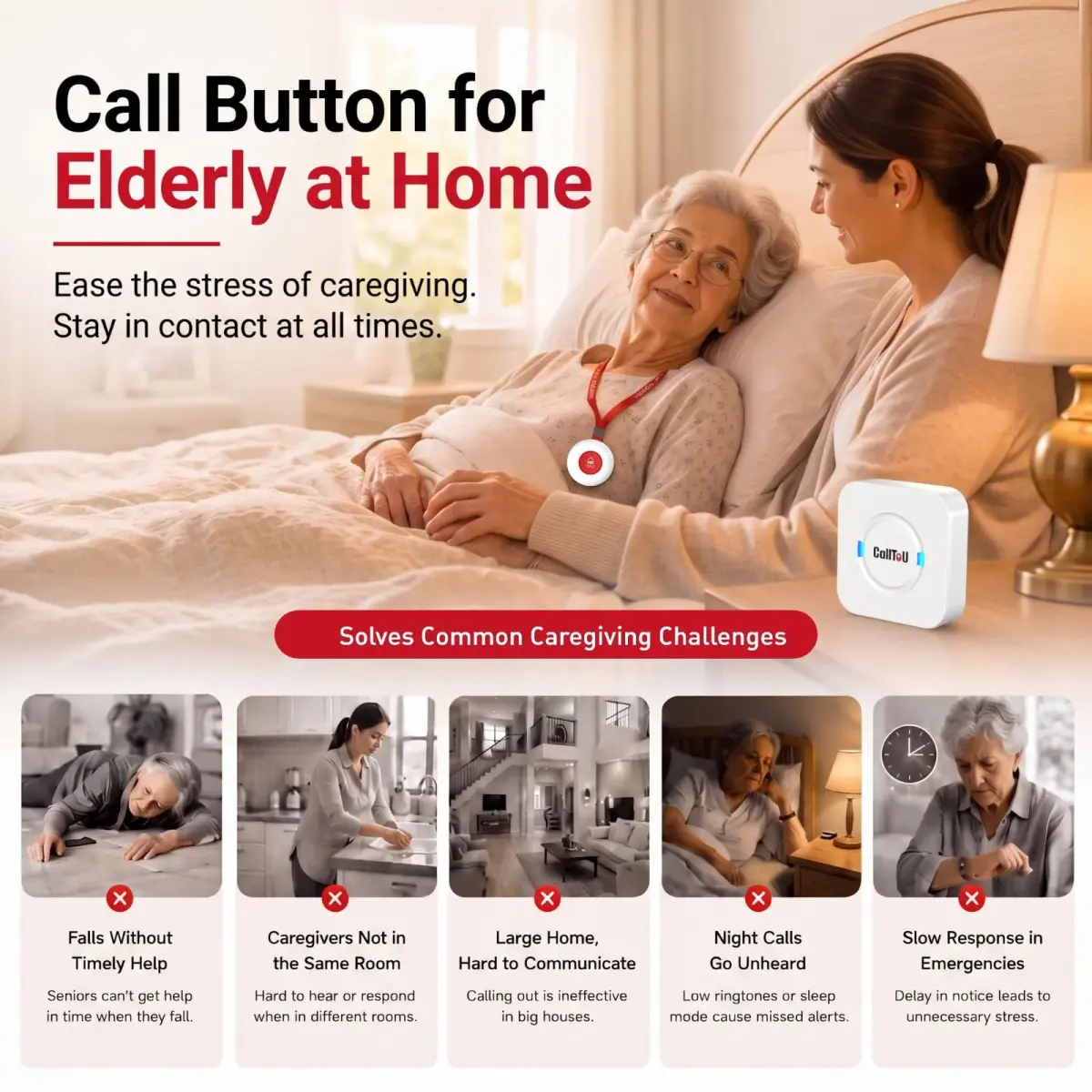 CallToU Wireless Caregiver Pager 2 Call Buttons+1 Receiver | Reliable Whole-Home Alerts - view 6