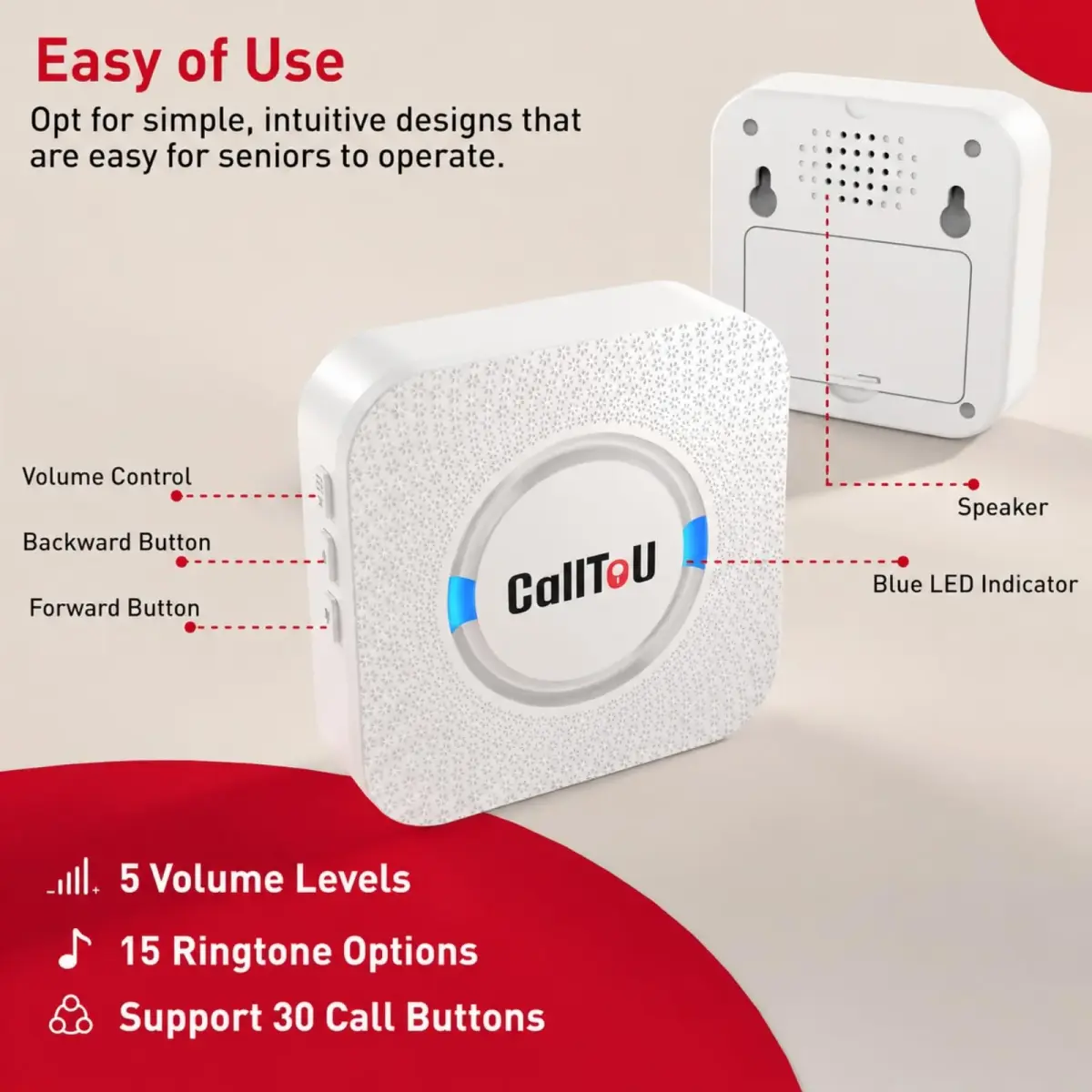 CallToU Wireless Caregiver Pager 2 Call Buttons+1 Receiver | Reliable Whole-Home Alerts - view 7