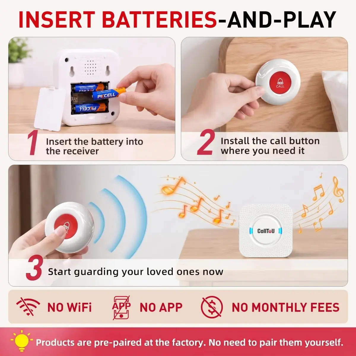 CallToU Wireless Caregiver Pager 2 Call Buttons+1 Receiver | Reliable Whole-Home Alerts - view 9