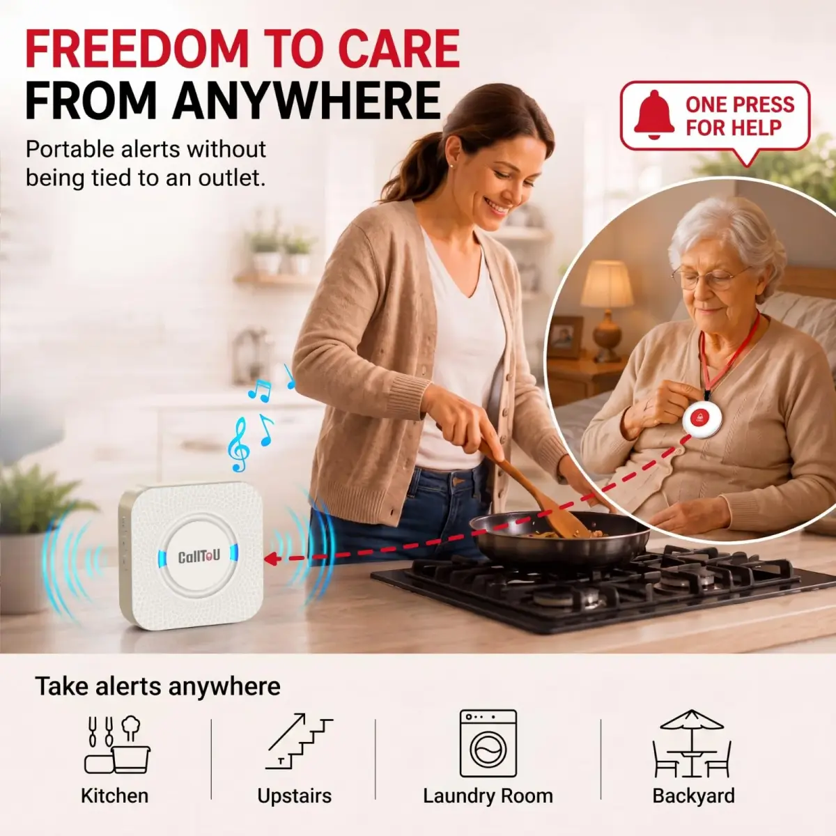 CallToU Wireless Caregiver Pager 2 Call Buttons+1 Receiver | Reliable Whole-Home Alerts - view 3