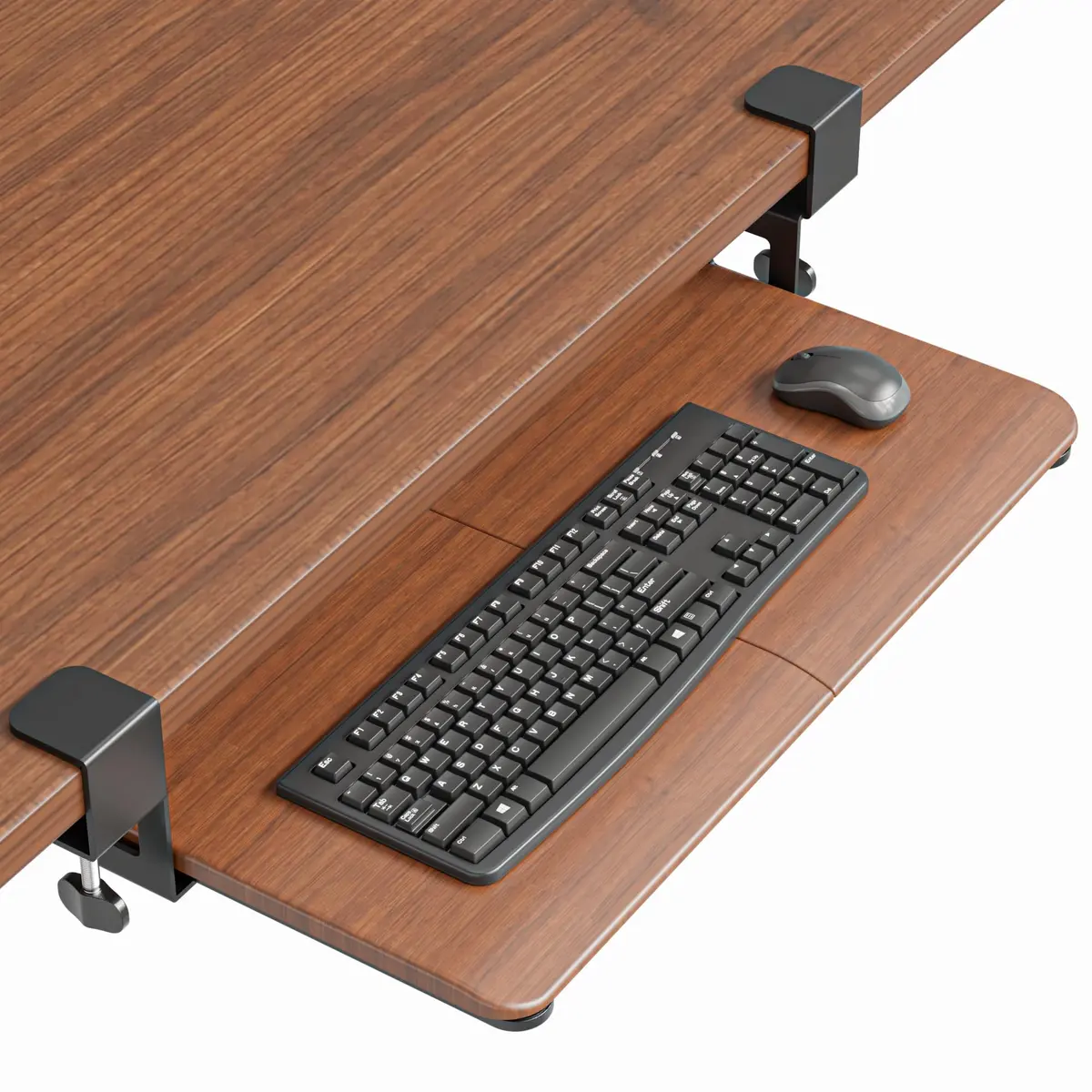 BONTEC Under Desk Keyboard Tray, Pull-Out Keyboard & Mouse Platform with C-Clamp Mount, Walnut (25.6 x 11.8 inch) - main product image