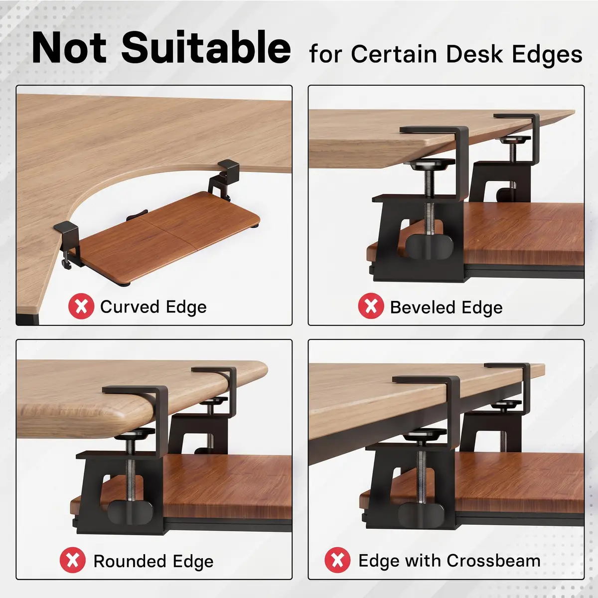 BONTEC Under Desk Keyboard Tray, Pull-Out Keyboard & Mouse Platform with C-Clamp Mount, Walnut (25.6 x 11.8 inch) - view 6