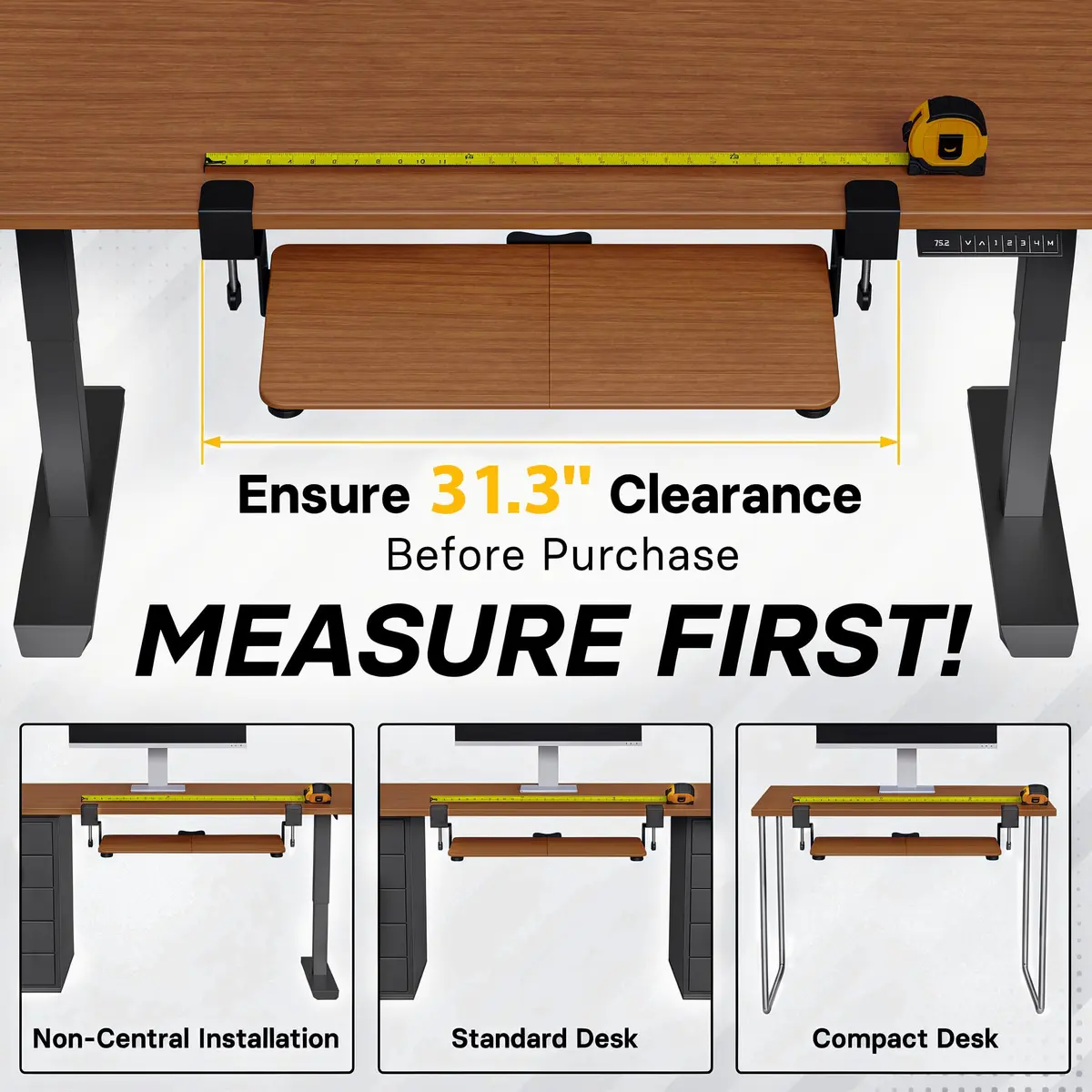 BONTEC Under Desk Keyboard Tray, Pull-Out Keyboard & Mouse Platform with C-Clamp Mount, Walnut (25.6 x 11.8 inch) - view 2