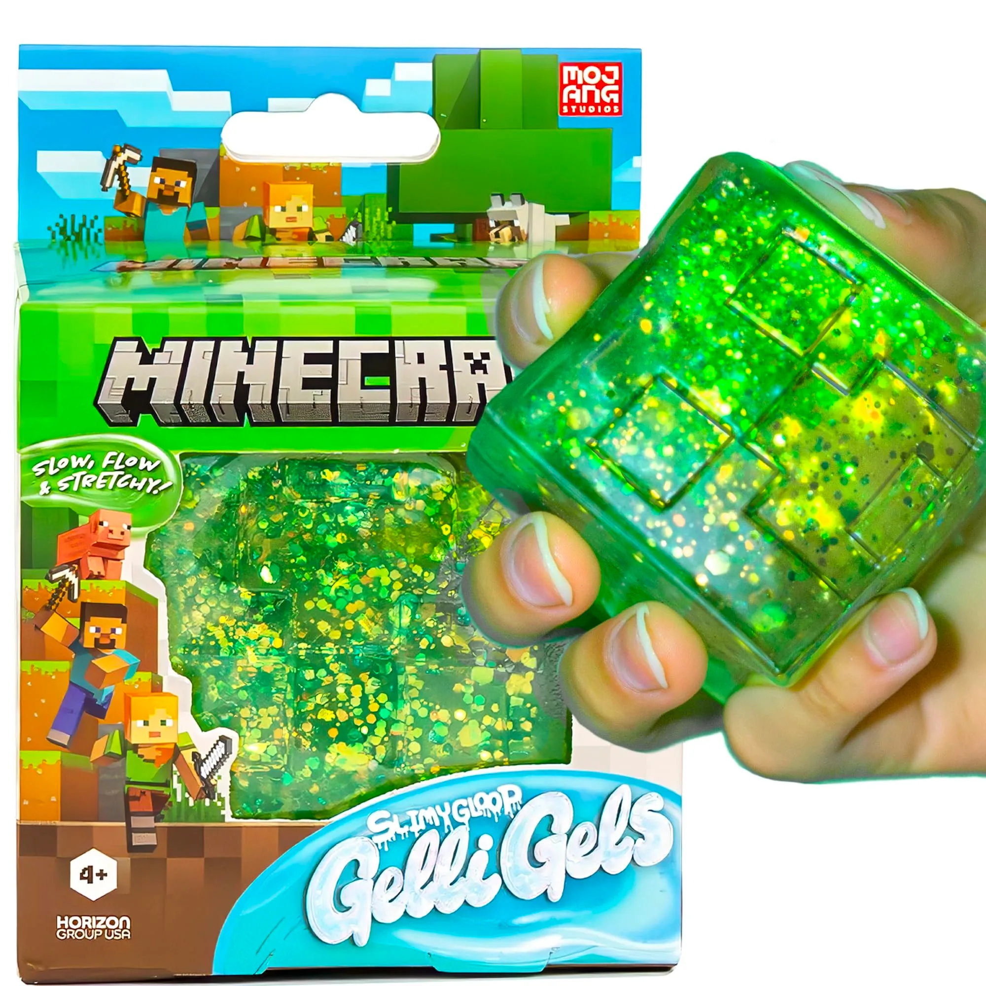Horizon Group USA Minecraft SLIMYGLOOP Gelli Gels Creeper Green Slow-Flow Glitter Squishy Sensory Toy, 1 Count - main product image