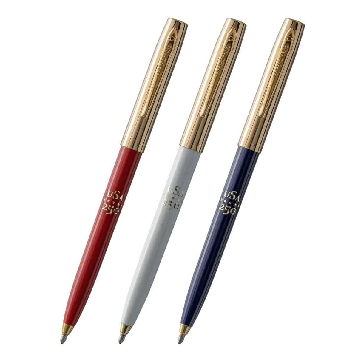 Fisher Space Pen Red, White, Blue Barrels / Gold Caps Cap-O-Matic, 3 Pack - main product image