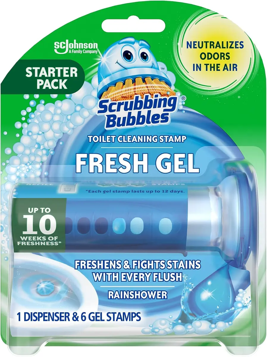 Scrubbing Bubbles Fresh Gel Toilet Bowl Cleaning Stamps Rainshower Scent 6 Stamps | Helps Keep Toilet Clean & Prevent Limescale - main product image