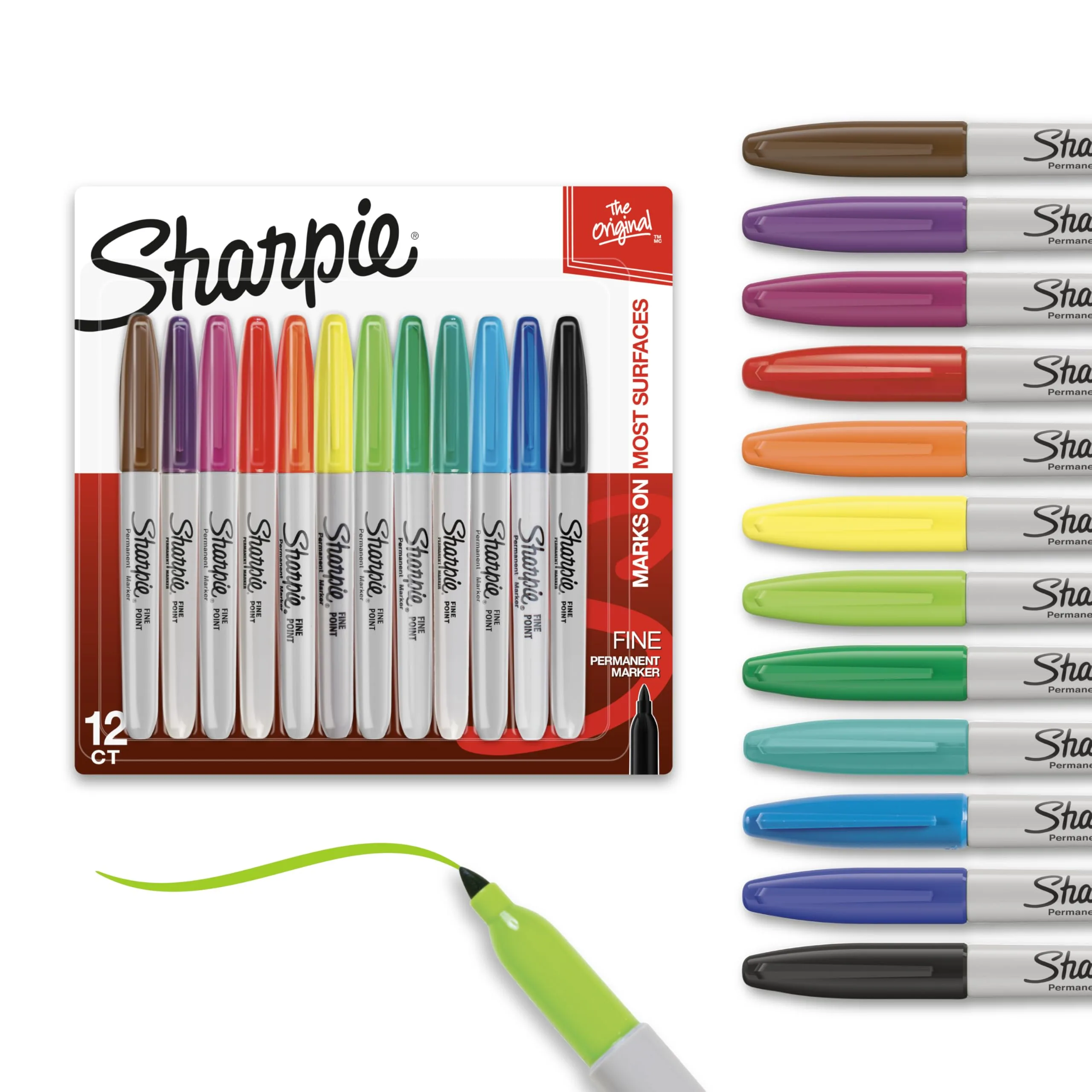 Sharpie Permanent Markers, Fine Tip, Assorted Colors, 12 Count | Fade Resistant & Quick Drying - main product image