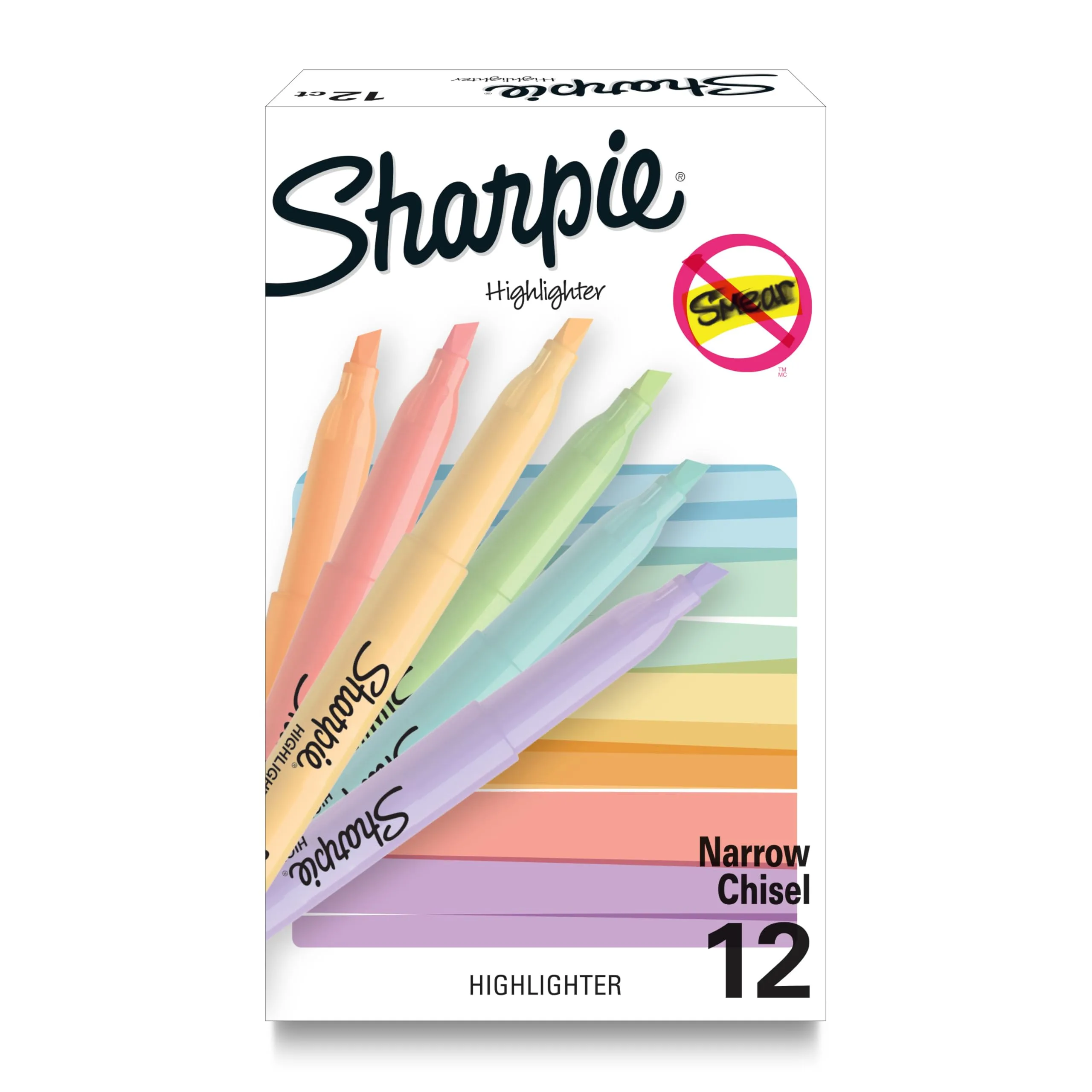 Sharpie Pocket Highlighters Mild Pastel Colors Assorted Chisel Tip 12 Count | Fade-Resistant Ink Flow - main product image