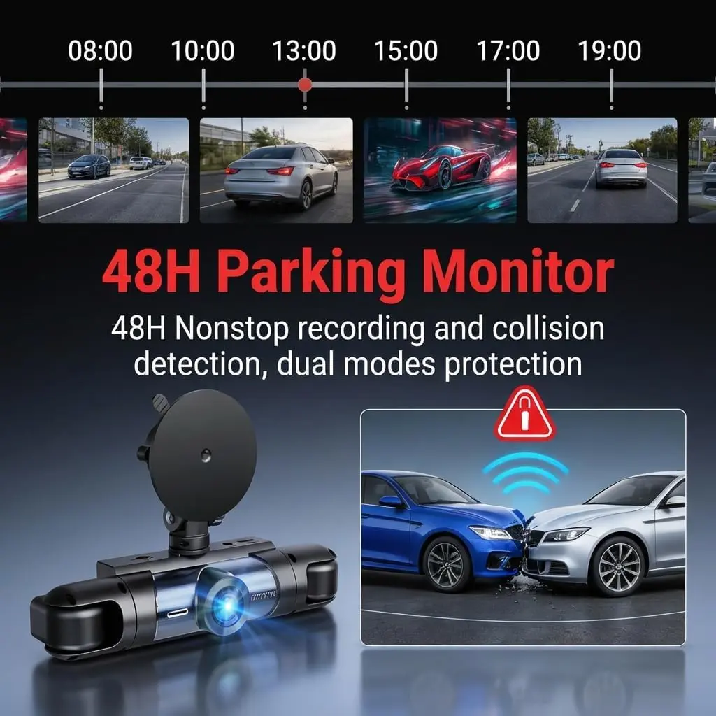 Wagoyo Dash Cam Front and Rear Inside,4 Channel,IR Night Vision for Driver (Grey) | 1080p HD, Night Vision, Parking Monitor - view 5