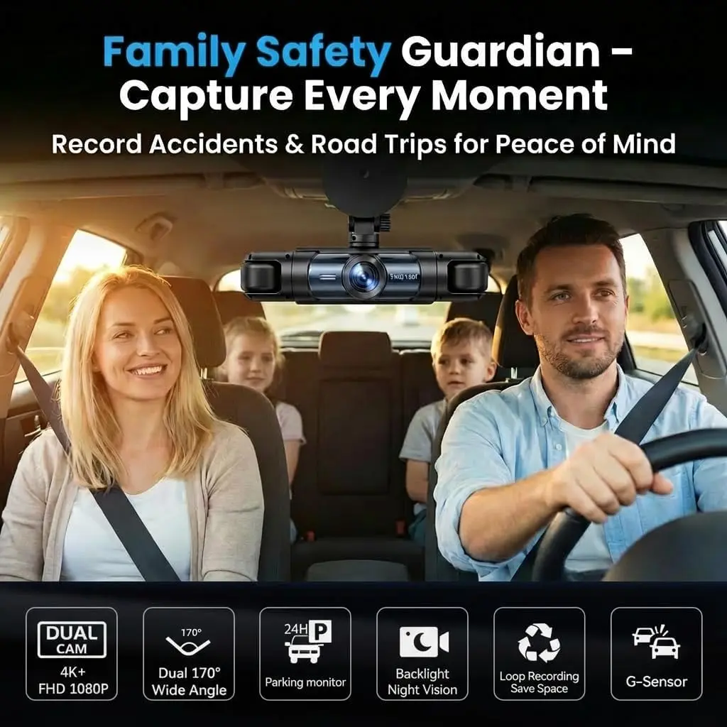 Wagoyo Dash Cam Front and Rear Inside,4 Channel,IR Night Vision for Driver (Grey) | 1080p HD, Night Vision, Parking Monitor - view 6