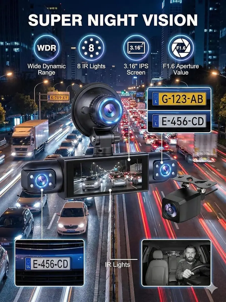 Wagoyo Dash Cam Front and Rear Inside,4 Channel,IR Night Vision for Driver (Grey) | 1080p HD, Night Vision, Parking Monitor - view 7