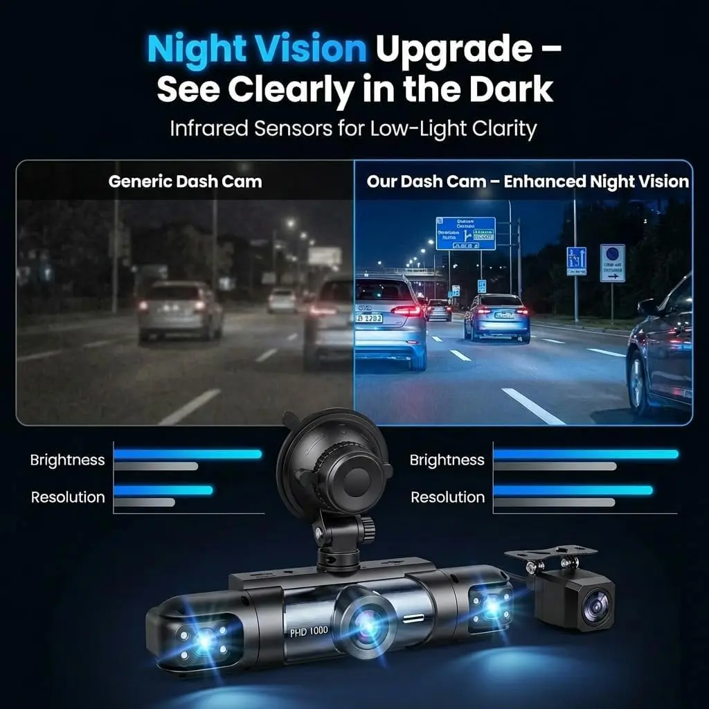 Wagoyo Dash Cam Front and Rear Inside,4 Channel,IR Night Vision for Driver (Grey) | 1080p HD, Night Vision, Parking Monitor - view 4