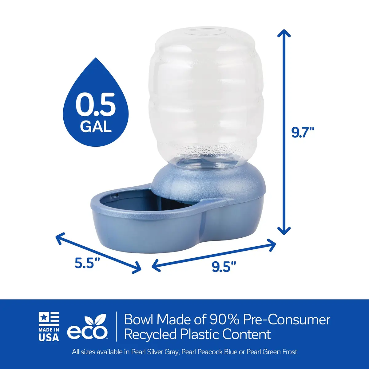 Petmate Replendish Gravity Waterer 0.5 Gallon (1.89 L) Blue Pack of 6 | Continuous Filtered Water Supply for Dogs and Cats - view 6