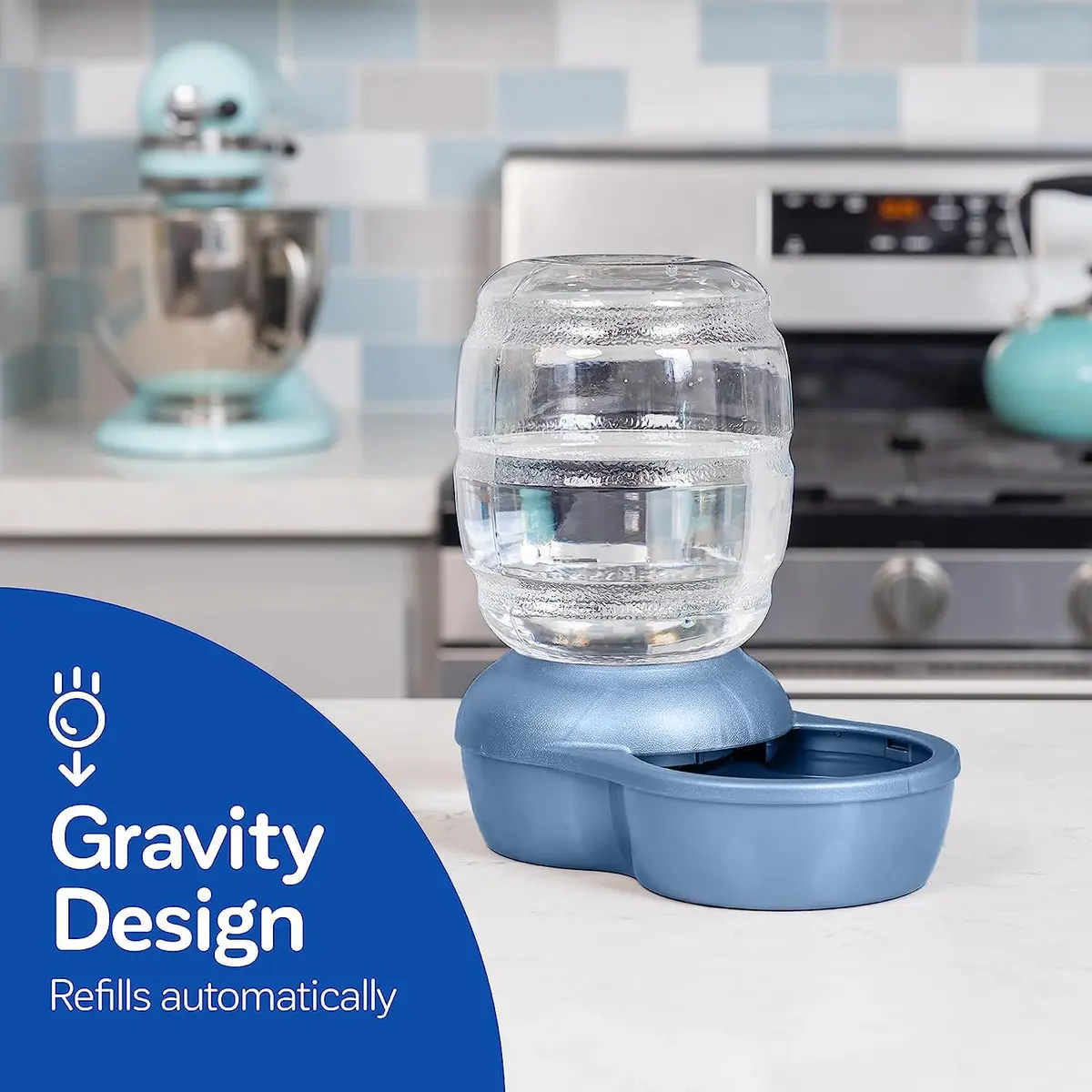 Petmate Replendish Gravity Waterer 0.5 Gallon (1.89 L) Blue Pack of 6 | Continuous Filtered Water Supply for Dogs and Cats - view 2
