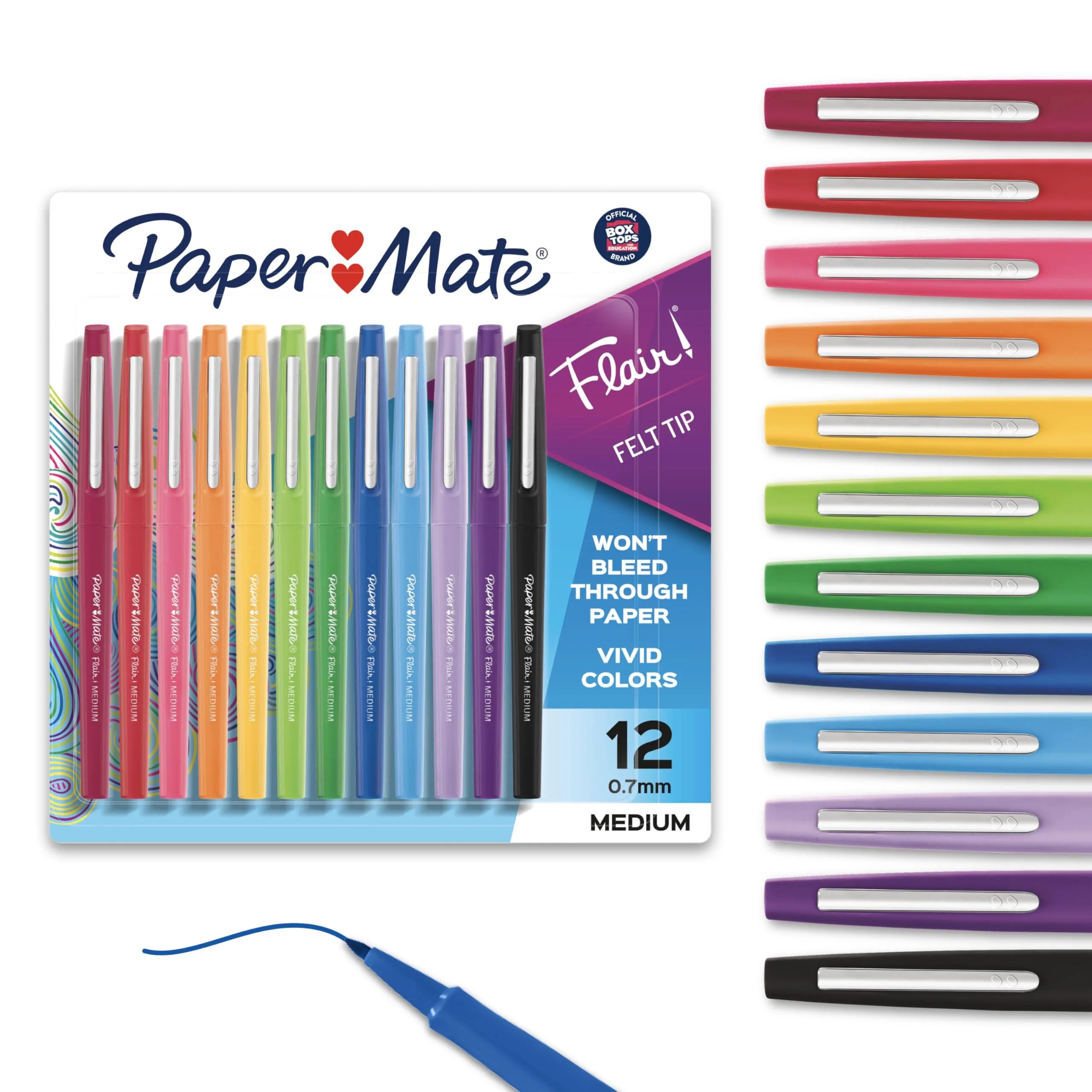 Paper Mate Flair Felt Tip Pens, Medium Point (0.7mm), Assorted Colors, 12 Count | Vivid Colors for Arts & Crafts - main product image