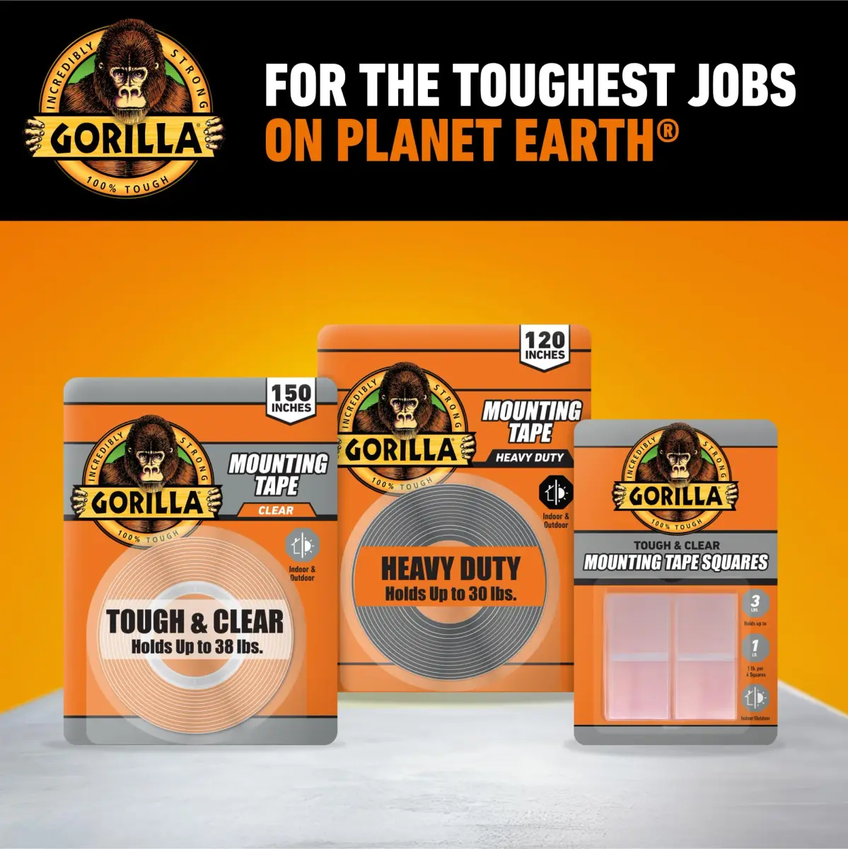 GORILLA Heavy Duty Double Sided Mounting Tape, Black Tape, 2.54 cm x 120" (Pack of 6) | Weatherproof for Indoor or Outdoor Use - view 9