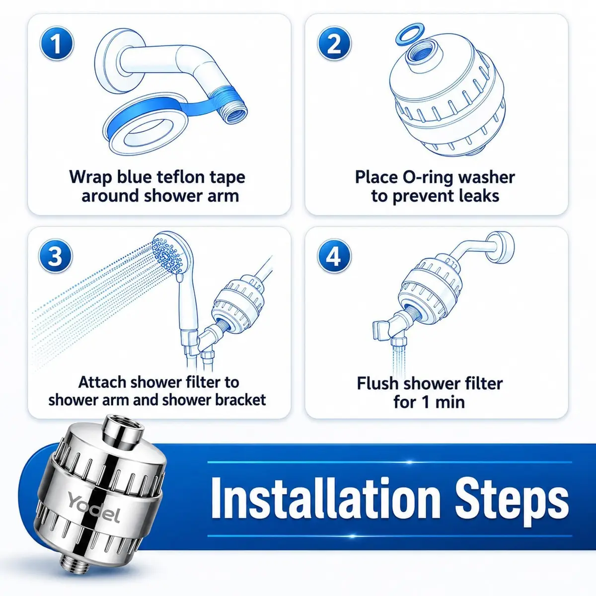 Yodel Shower Filter for Hard Water | Inline KDF-55 with Vitamin C, 8,000 Gallons, Polished Chrome - view 7