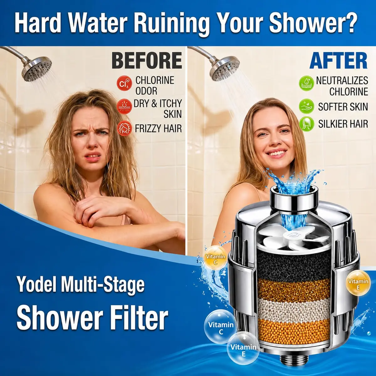 Yodel Shower Filter for Hard Water | Inline KDF-55 with Vitamin C, 8,000 Gallons, Polished Chrome - view 2