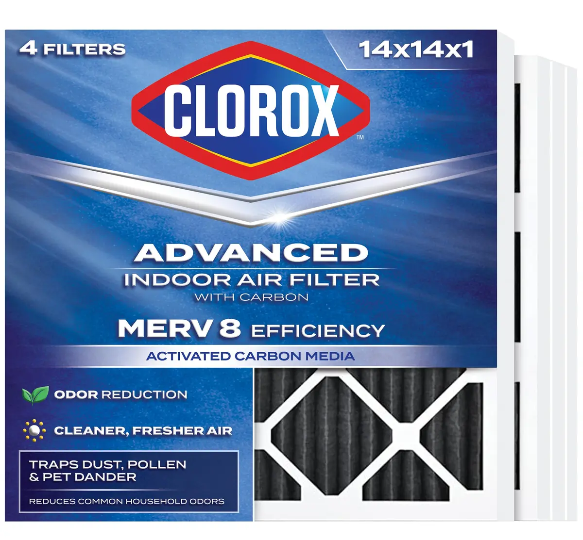 Clorox Air Filters 14x14x1 MERV 8 with Carbon | Pet & Odor Control, Made in USA - main product image