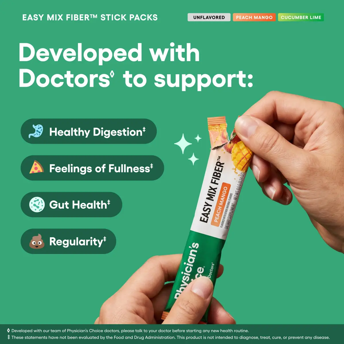 Physician's CHOICE Easy Mix Fiber Stick Packs Variety Pack 5.4oz (153g) | Daily Prebiotic Fiber for Digestive Health - view 4