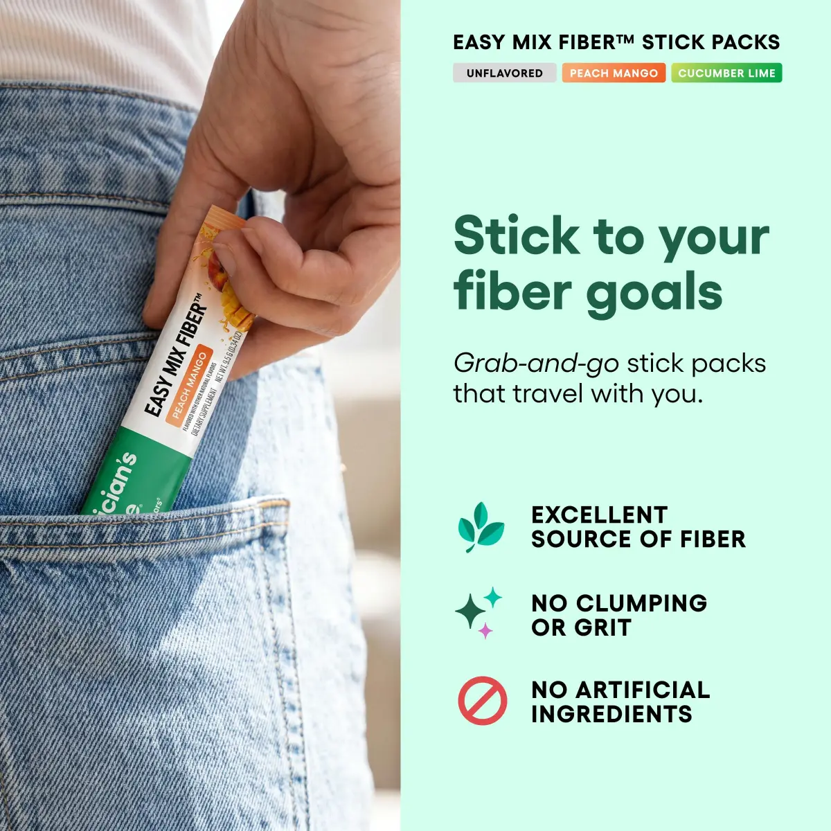 Physician's CHOICE Easy Mix Fiber Stick Packs Variety Pack 5.4oz (153g) | Daily Prebiotic Fiber for Digestive Health - view 6
