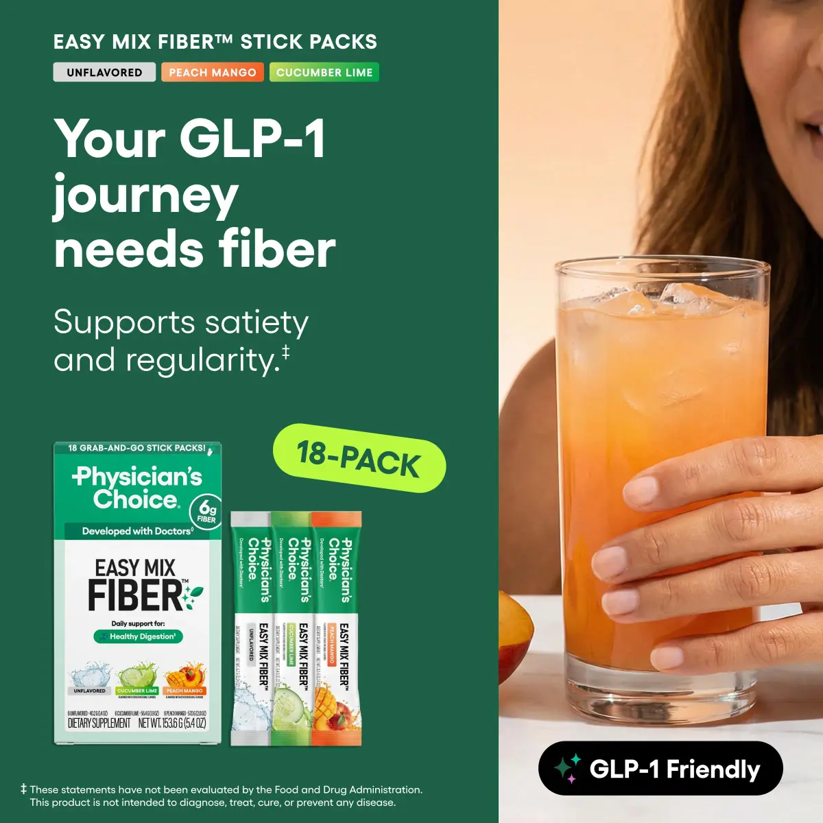 Physician's CHOICE Easy Mix Fiber Stick Packs Variety Pack 5.4oz (153g) | Daily Prebiotic Fiber for Digestive Health - view 3