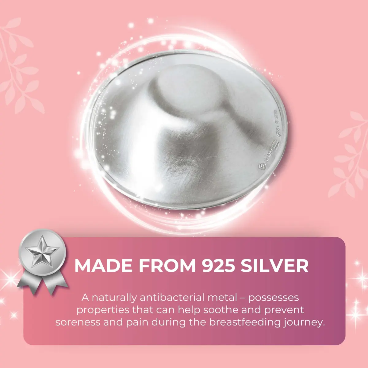 Silverette The Original Silver Nursing Cups, Pure 925 Silver Nipple Shields for Breastfeeding Essentials (1 Pair) - view 6