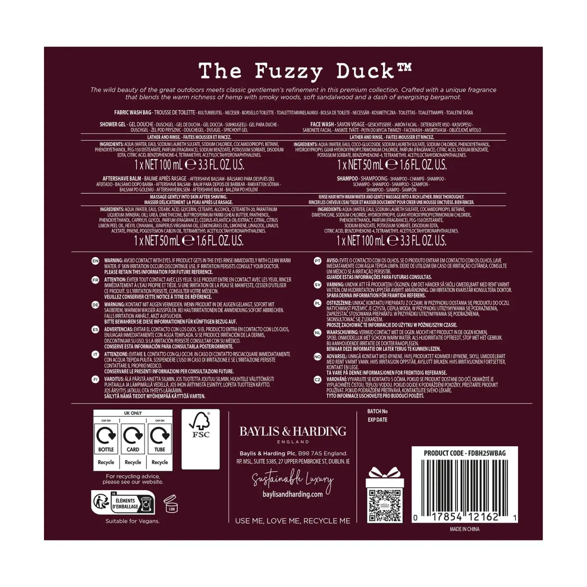 Baylis & Harding Fuzzy Duck Luxury Wash Bag Gift Set For Men | Bergamot, Hemp & Sandalwood Scent - view 7