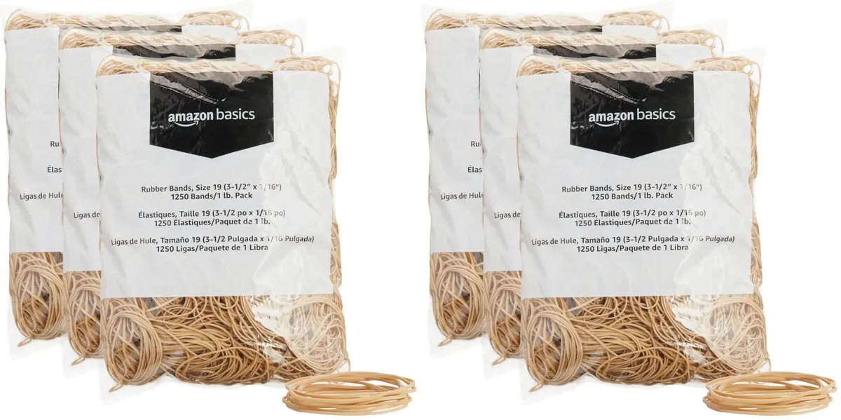 Amazon Basics Rubber Bands, Size 19 (3.5 x 0.06 Inch) | 3750 Bands (6-Pack, 5.6 lb) - main product image