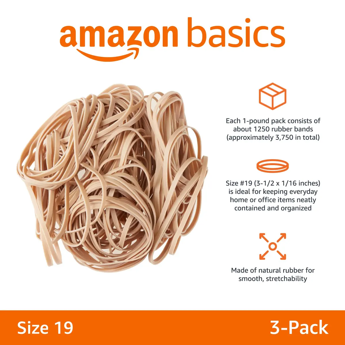 Amazon Basics Rubber Bands, Size 19 (3.5 x 0.06 Inch) | 3750 Bands (6-Pack, 5.6 lb) - view 2