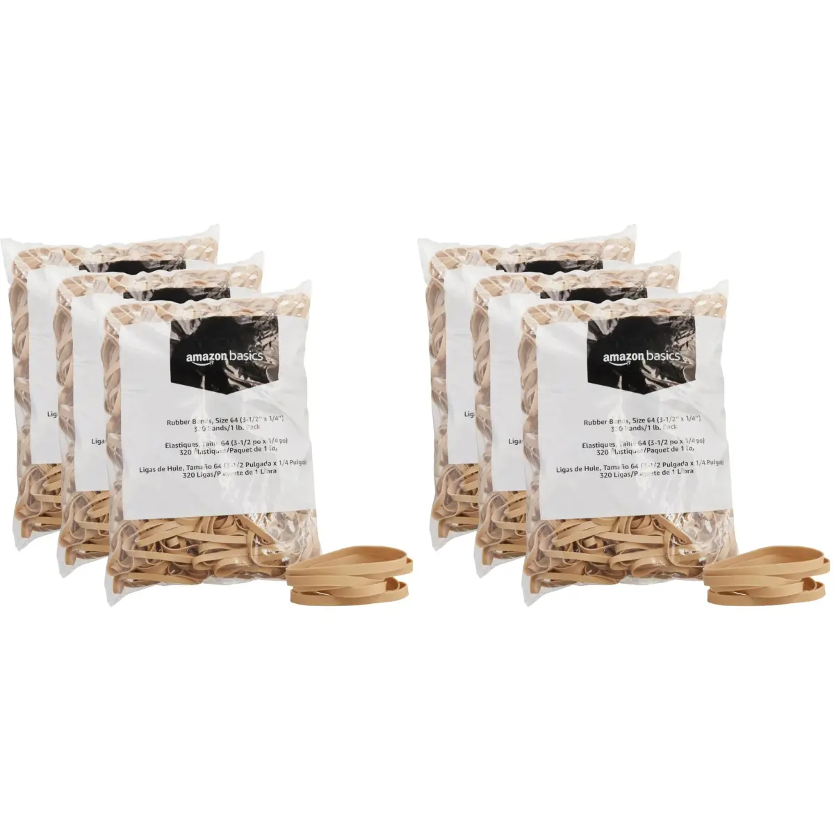 Amazon Basics Rubber Bands, Size 64 (3.5 x 0.25 inches), 960 Bands (3 lbs Total) | Natural Rubber, Tensile Strength - main product image