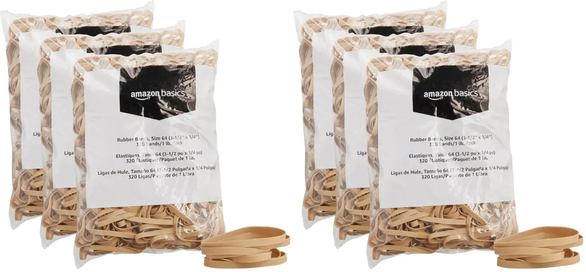 Amazon Basics Rubber Bands, Size 64 (3.5 x 0.25 inches), 960 Bands (3 lbs Total) | Natural Rubber, Tensile Strength - main product image