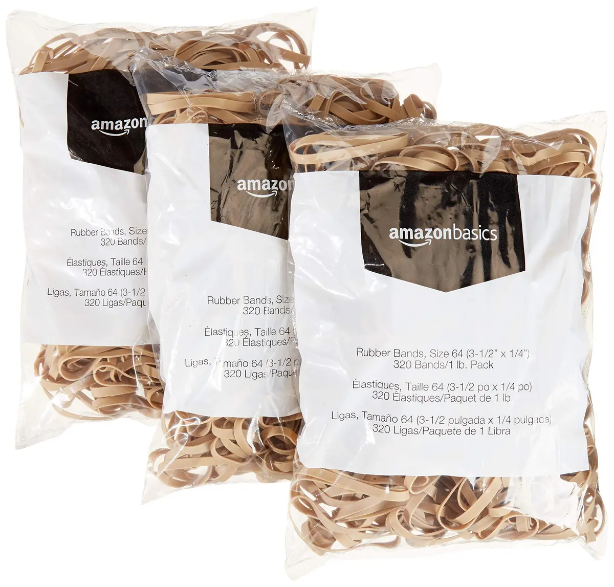 Amazon Basics Rubber Bands, Size 64 (3.5 x 0.25 inches), 960 Bands (3 lbs Total) | Natural Rubber, Tensile Strength - view 3
