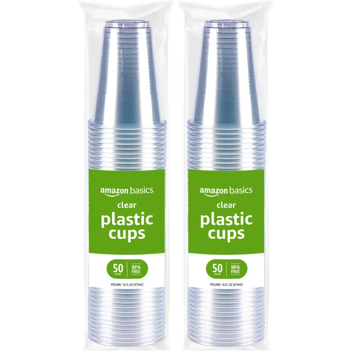 Amazon Basics Disposable Clear Plastic Cups for Cold Drinks, BPA-Free, Easy to Hold, 473ml (16oz) Pack of 100 | Value Pack for Everyday Use - main product image
