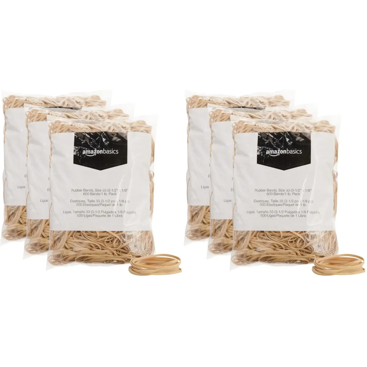 Amazon Basics Rubber Bands, Size 33 (3.5 x 0.125 Inch), 1800 Bands/3 lb Pack | Natural Rubber, Stretchy, Reusable - main product image