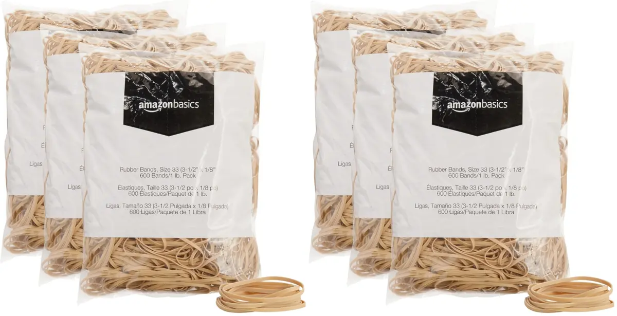 Amazon Basics Rubber Bands, Size 33 (3.5 x 0.125 Inch), 1800 Bands/3 lb Pack | Natural Rubber, Stretchy, Reusable - main product image