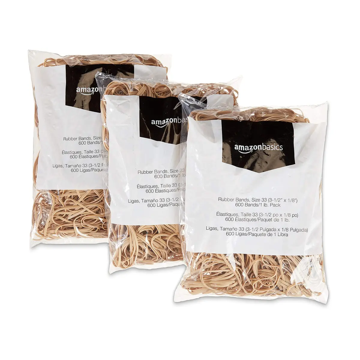 Amazon Basics Rubber Bands, Size 33 (3.5 x 0.125 Inch), 1800 Bands/3 lb Pack | Natural Rubber, Stretchy, Reusable - view 3