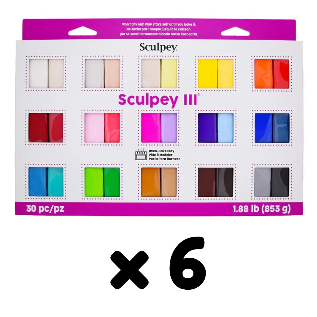 Sculpey III Oven-Bake Polymer Clay 30-Count Sampler Set, 30 Assorted Colors in 1 oz. Bars, Perfect for Jewelry, Home Decor, and General Crafting, Class Pack of 6 Sets, 180 Bars of Clay Total - view 2